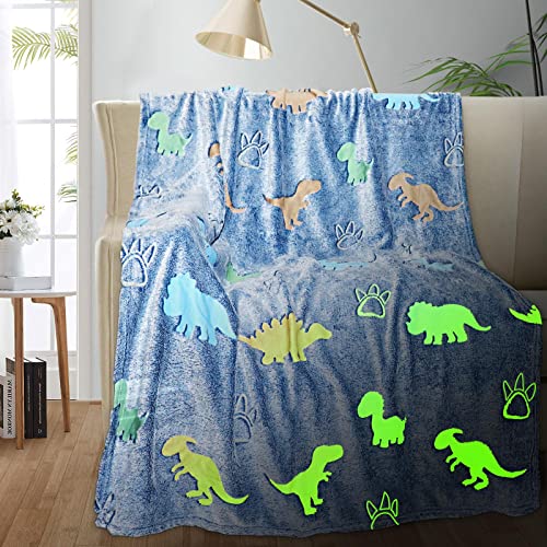 TEHALK Dinosaur Glow in The Dark Blanket for Kids, Toddler Blanket for Boys, Dinosaur Gifts for Boys/Kids, Soft Fleece Bla...