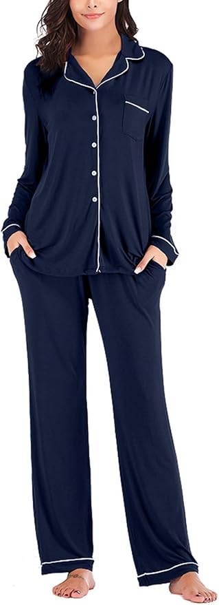 Aamikast Women's Pajama Sets Long Sleeve Button Down Sleepwear Nightwear Soft Pjs Lounge Sets
