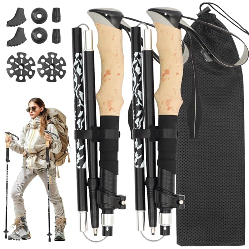 Hiking Poles Collapsible Trekking Poles, Lightweight Folding Walking Stick for Travel with EVA Handle, Walking Stick for W...