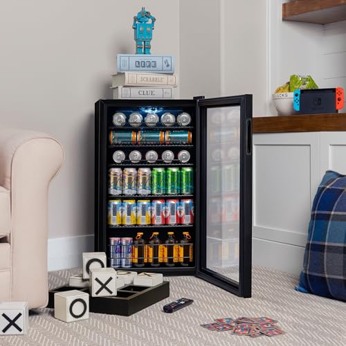 NewAir 126 Can Beverage Refrigerator | Freestanding Small Mini Fridge for Bedroom with Glass Door | Drink Cooler with Adju...