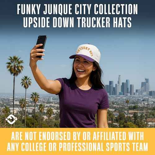 Funky Junque Upside Down City Trucker Hat for Men and Women ? Unisex 3D Embroidered Gameday Baseball Cap, Retro Snapback Hats