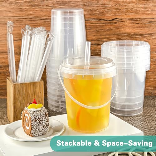 10 Pack 34oz Disposable Plastic Cups with Lids and Straws, Iced Coffee Cups with Lids, Sturdy & Food Safe for Cold & Hot D...