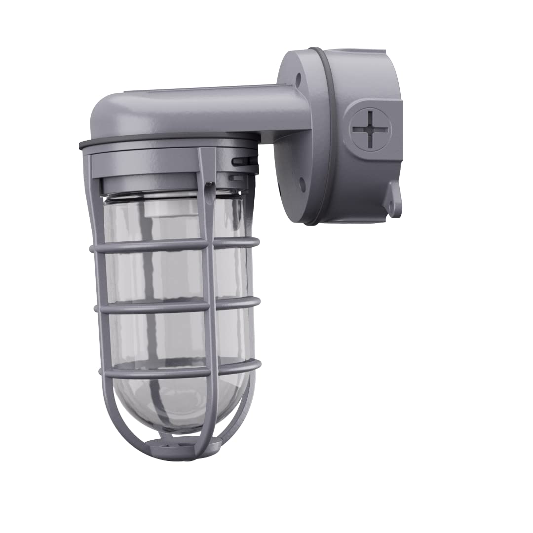 Lithonia Lighting Jelly Jar Light Fixture, Incandescent Utility Vapor Tight Wall Lamp, Industrial Style Wall Light for Indoor and Outdoor Use, 150W, 120V, Includes Junction Box, Grey (VW150I M12)