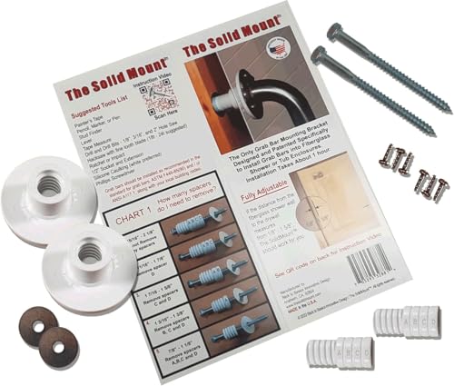 Grab Bar Mounting Kit for Fiberglass Showers. The Solid Mount uses Adj. Spacers for use in most fiberglass showers with wo...