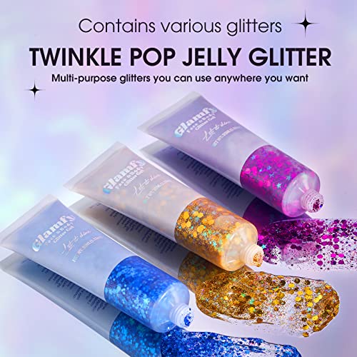 8 Color Body Glitter,Face Glitter Gel,Hair Glitter,Self Adhesive Glitter Gel,Chunky Glitter Festival Accessories,Cosmetic ...