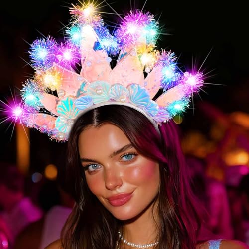 BARTOSI Light Up Headband LED Headband Glow Hairband Festival Costume Hair Accessories for Women
