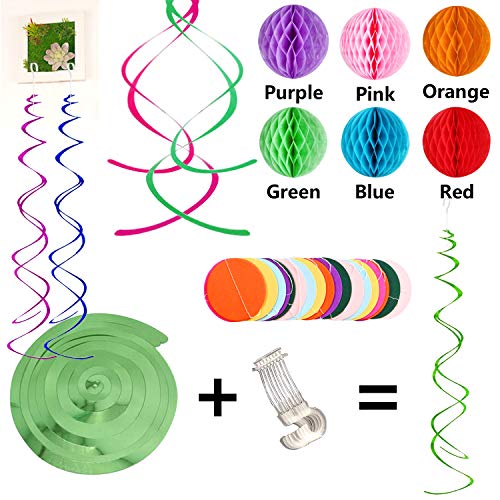 Fecedy Happy Birthday Banner With Colorful Paper Flag Bunting Paper Circle Confetti Garland Swirl Streamers Honeycomb ball...