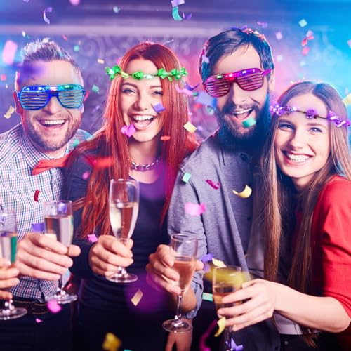 Honoson 48 Pack Glow in The Dark Party Supplies LED Glasses Light up Glasses LED Flower Crown Headband Multicolor Flower W...