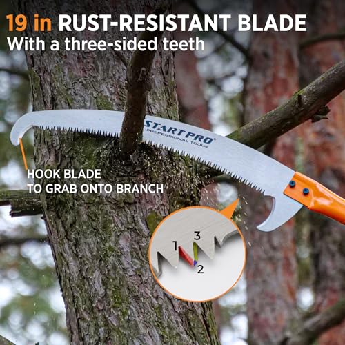 StartPro 18ft Tree Pruning Saw, Telescopic Manual Lightweight Extendable Pole Saw with Sharp Carbon-Enriched Blade for Eff...