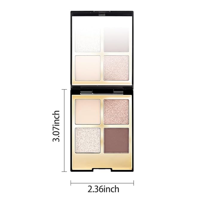 Eyeshadow Quad Makeup Palette – 4 Shades of Nude, Silver, Brown, Champagne Gold Tones, Blendable Matte & Shimmer, Long-Lasting Waterproof, Perfect for Mature & Young Women, with Built-In Mirror 04#