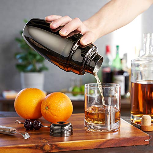 Viski Gunmetal Heavyweight Cocktail Shaker with Strainer, Stainless Steel Drink Mixer for Cocktails, Margarita, Martini, B...