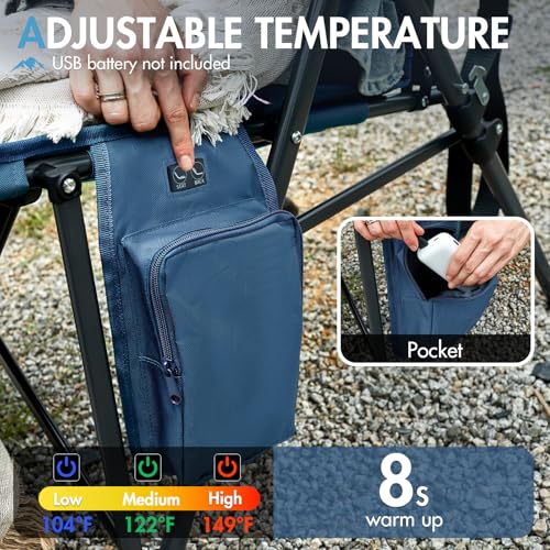 Portal Heated Camping Chairs for Adults Outdoor Sports Oversized Folding Lawn Chair with High Back, Heavy Duty 400 Lbs, Ba...