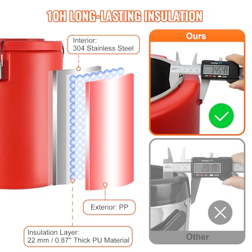 VEVOR Stainless Steel Insulated Beverage Dispenser, 4.5 Gallon 17.2 Liter, Thermal Hot and Cold Drink Server Dispenser wit...