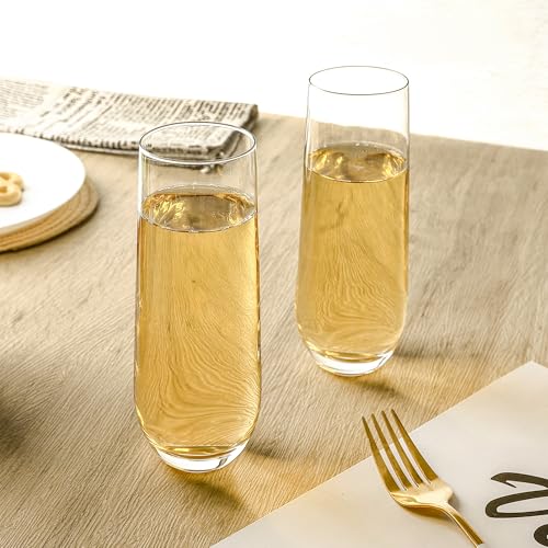 Stemless Champagne Flutes Set of 12, 10 oz Modern Clear Glasses for Champagne, Mimosas, Prosecco and Cocktails, Durable an...