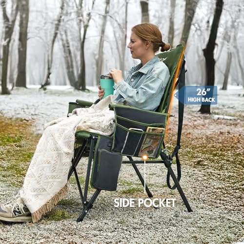 Portal Heated Camping Chairs for Adults Outdoor Sports Oversized Folding Lawn Chair with High Back, Heavy Duty 400 Lbs, Ba...