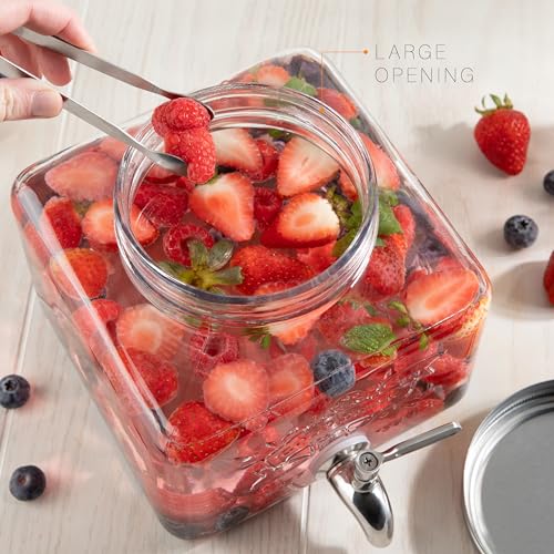 MosJos Glass Drink Dispenser for Fridge - Stainless Steel Spigot Mason Jar Dispenser with Wide Opening & Easy-Fill - Bever...