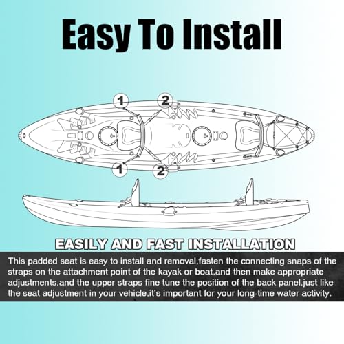 PenBan Universal Deluxe Kayak Seat Cushion with Storage Bag for Kayak,Padded Boat,SUP,Canoe,Fishing Boat,Seats with 4 Adju...