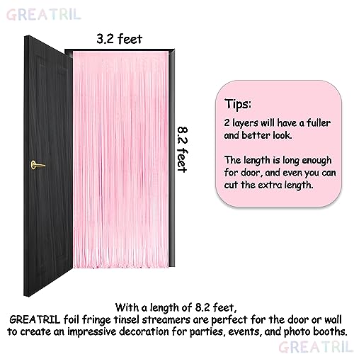Pastel Pink Party Backdrop Decoration - GREATRIL Baby Pink Foil Fringe Streamers for Baby/Boo Day/Valentines/Cowgirl/Swee...