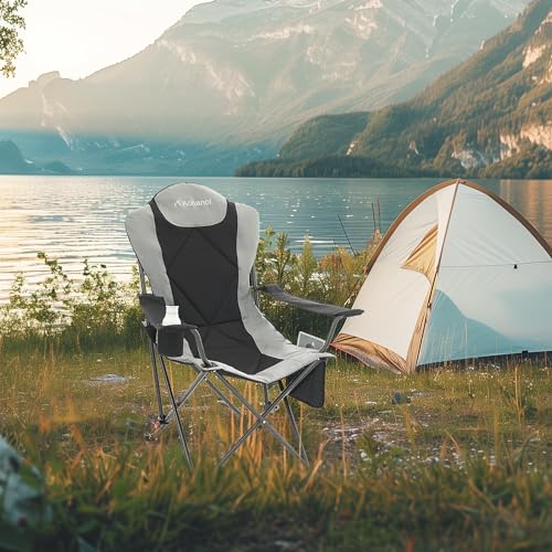 Aohanoi Camping Chairs, Portable Camp Chairs for Heavy People with Adjustable Angled Backrest, Outdoor Folding Camping Cha...