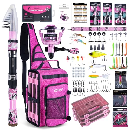 Goture Fishing Rod and Reel Combo - Green Telescoping Fishing Pole Portable Travel Kit with Carrier Bag for Freshwater Sal...