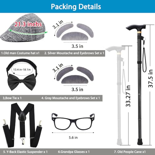 CONNICS Kids 100th day of school costume for Boys, Old man dress up for kid, Old person costume For Boy，Grandpa Costume Kids