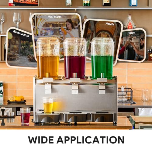 WILPREP Commercial Beverage Dispenser, 18L x 3 Tanks 14.4 Gallon Refrigerated Juice Dispenser with Thermostat Controller, ...