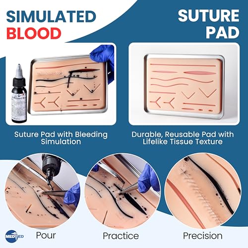 MEDED Suture Practice Kit with Blood | Realistic Complete Suture Practice Kit (40 Pieces) for Medical/Vet Student | Includ...