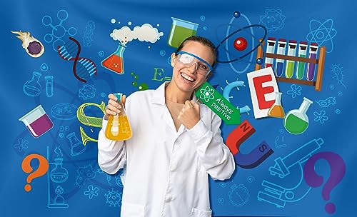 Science Party Decoration Kit - Includes Photography Backdrop & 10 Studio Selfie Photo Booth Props with Sticks - Mad Scient...
