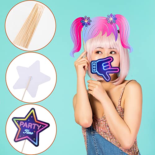 Qpout 25 Pieces Glow Party Photo Props, Neon Party Photo Booth Props, Fluorescent Selfie Props, Glow in The Dark Party Pho...
