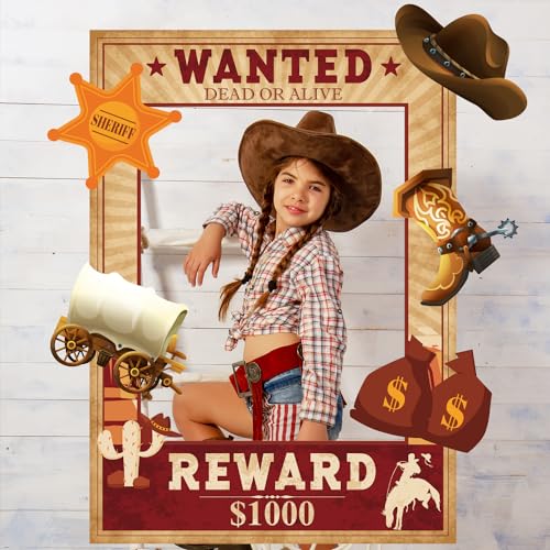 SKIRUP West Wanted Photo Booth Prop Kit Cowboy Party Decoration Wild Western Cowboy Theme Photo Booth Prop Set Wild Wester...