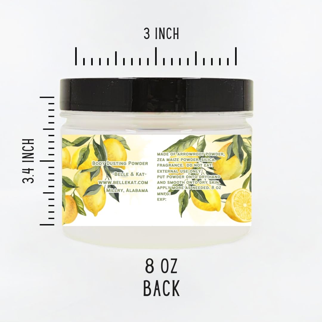 Body Powder for Women & Men Scented Sweet Lemon, Perfume Dusting Powder, Bath Powder with Fragrance & Essential Oils, Talc-Free 10oz Container with Lid, Made in USA