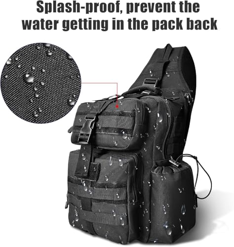 ALVOD Molle Assault Shoulder Bag, Military Crossbody Sling Backpack for Men, Outdoor Hiking Camping Rucksack Sling Bag（Black）
