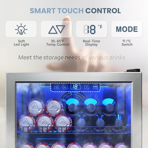Manastin Beverage Refrigerator Cooler-Mini Fridge Freestanding Cooler with Glass Door, Adjustable Shelves & Digital Temper...