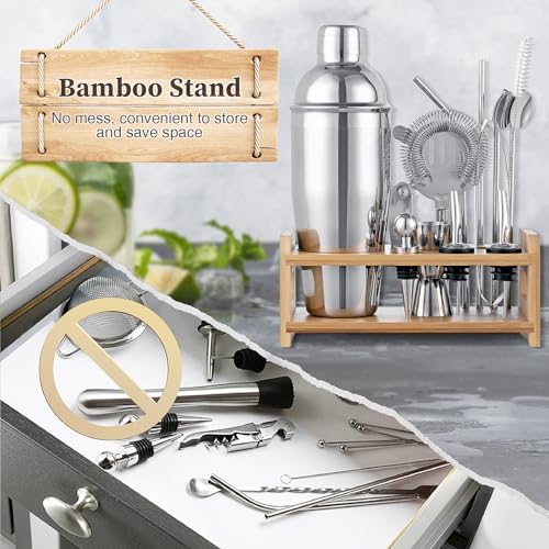 VONATES 15PCS Cocktail Shaker Set,750ml/25oz BartenderKit with Stand & Recipes, Bar Tools Set with All Bar Essential Acces...