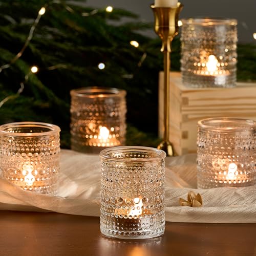 24 Pack Clear Glass Votive Candle Holders, Vintage Candle Holder for Floating Candle, Tealight Candle Holder for Table Cen...