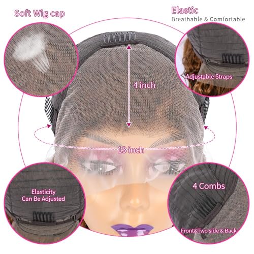 4/27 Deep Wave Lace Front Wigs Human Hair Honey Blonde Highlight Ombre Wigs Human Hair for Women 180 Density 13x4 HD Transparent Lace Frontal Wigs Pre Plucked with Baby Hair 22 Inch