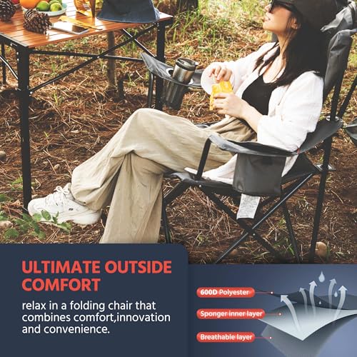 OUTSIDER Folding Camping Chair Heavy Duty Folding Chair 400lbs Oversized Outdoor Chairs with Cup Holder, Cooler Bag, Stora...