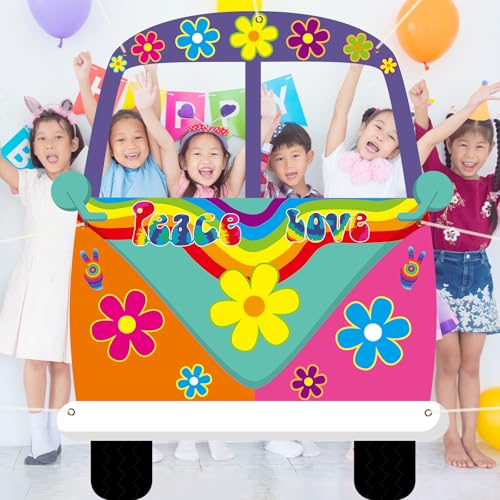 Large Hippie Bus Shaped Photo Prop 60s Party Decor 60's Retro Groovy Van Prop Fabric Hippie Selfie Frame Backdrop Backgrou...