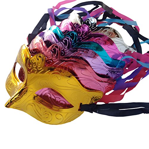Arlai Pack of 12, Gold shining plated party mask wedding props masquerade mardi gras mask