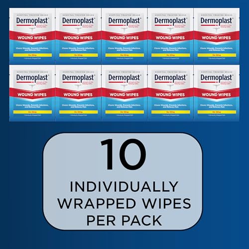Dermoplast Wound Wipes, Medicated Antiseptic Wipes, First Aid Cloths, Analgesic for Minor Cuts, Scrapes and Burns on The G...