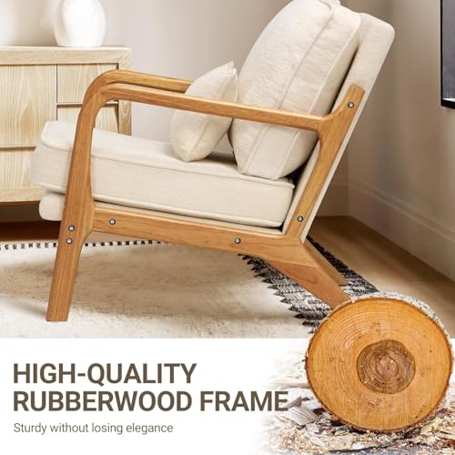 MALOL Mid-Century Accent Chair with Solid Wood Frame, Reading Relaxing Armchair Lumbar Pillow& Soft Cushion, Leisure Chair...