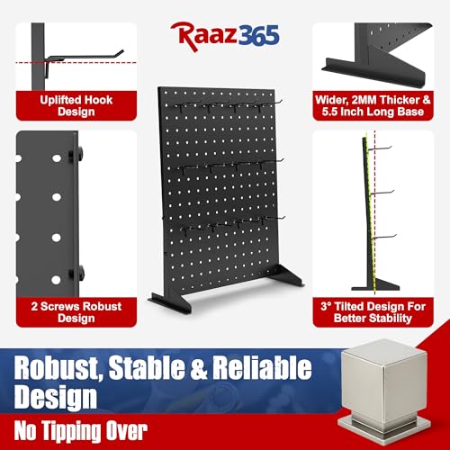 Raaz365 Pegboard Display Stand with 24 Hooks and 2 Stands for Craft Shows, Tabletop Jewelry Organizer Rack for Vendors, Ke...