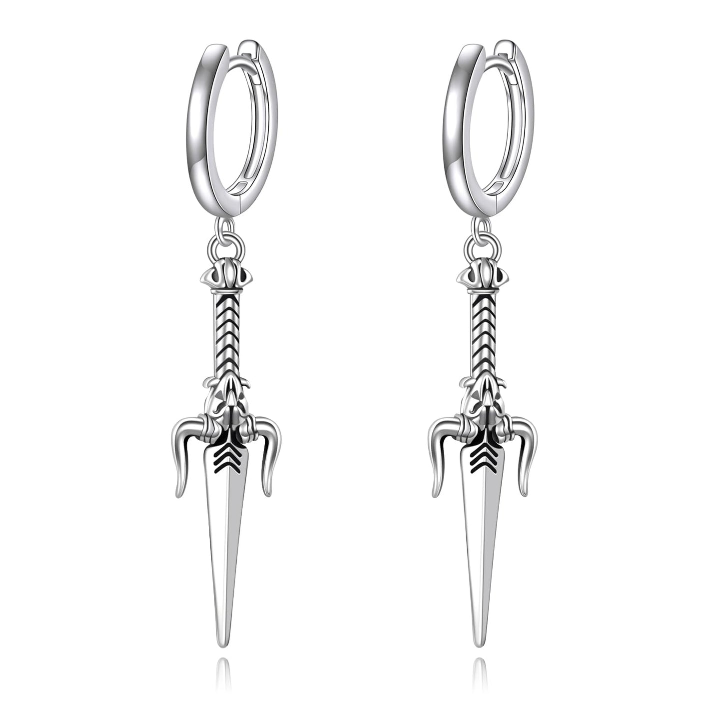 Trident Dagger Earrings 925 Sterling Silver Trident Drop Earrings Dagger Dangle Earrings Demon Gothic Jewelry Gift for Women Men