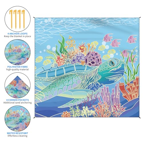 Beach Blanket Waterproof Sandproof Large Beach Mat 79" X 83" for 2-4 Adults Sand Free Mat Quick Drying,Lightweight & Durab...