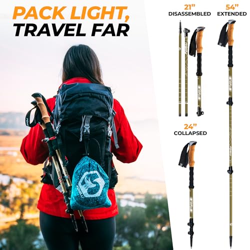 Foxelli Carbon Fiber Trekking Poles – Lightweight Collapsible Hiking Poles with Cork Grips, Quick Flip Locks & All-Terrain...