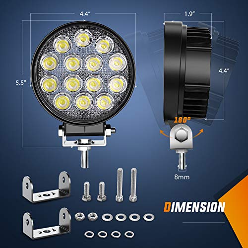 Nilight LED Pods 2Pcs 4.5Inch 42W 4200LM Round Flood Light Off Road Fog Lights Driving Roof LED Light Bar Work Light for A...