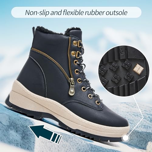 Adokoo Boots for Women Waterproof Fall Winter Ankle Boots Snow Platform Black Boots with Side Zipper Lace Up Non Slip for ...