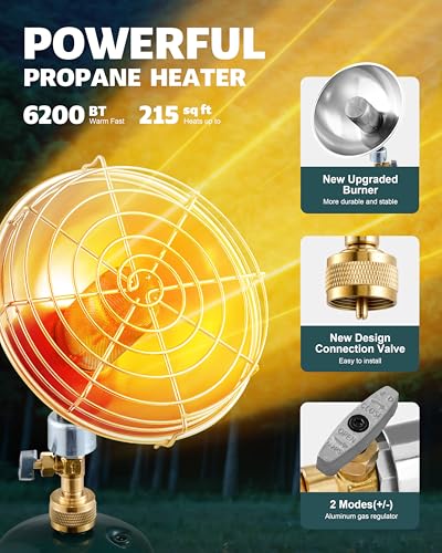 Ravs Portable Propane Heater for Camping, 6500BTU Outdoor Tent Heater with Foldable Tank Holder and Control Valve, Golf Ca...