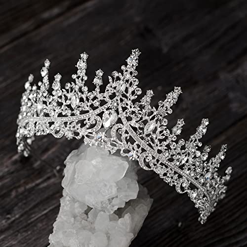 SWEETV Crystal Wedding Tiara for Women, Royal Queen Crown Headband, Rhinestone Princess Hair Accessories for Prom Birthday