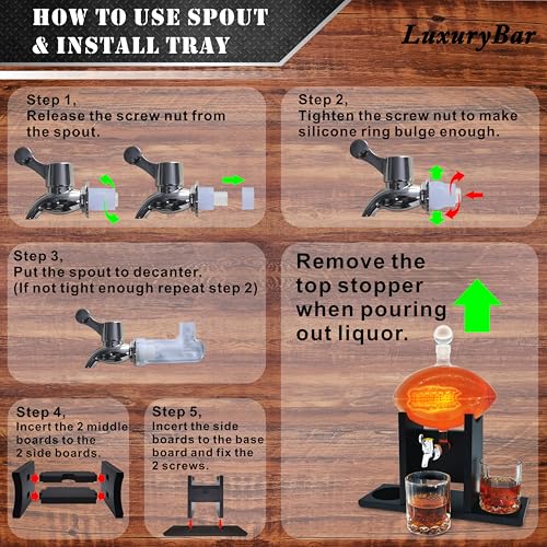 Football Whiskey Decanter Set with Glasses Spout Football Chiller,47oz Whiskey Decanter Sets for Men,Tequila Liquor Decant...